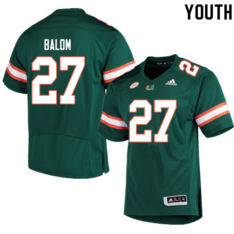 Youth #27 Brian Balom Miami Hurricanes College Football Jerseys Sale-Green - Click Image to Close